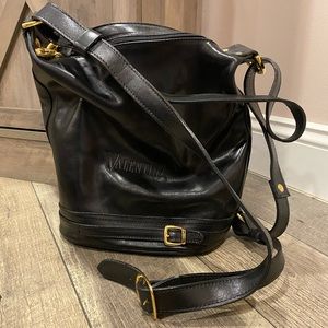 New Valentina Black Leather Bucket Purse